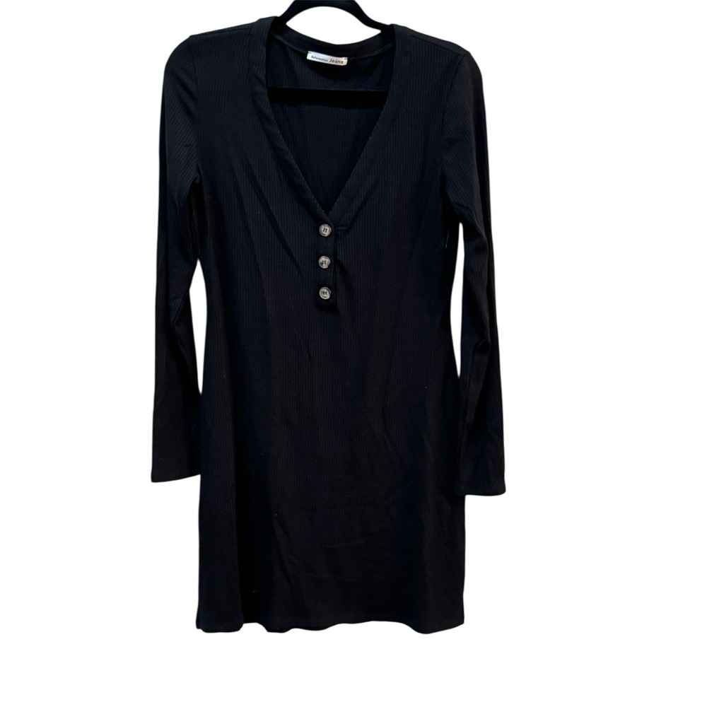 REFORMATION Jeans Black Jani Long Sleeve Ribbed Stretch Knit Mini-Dress Size M/L